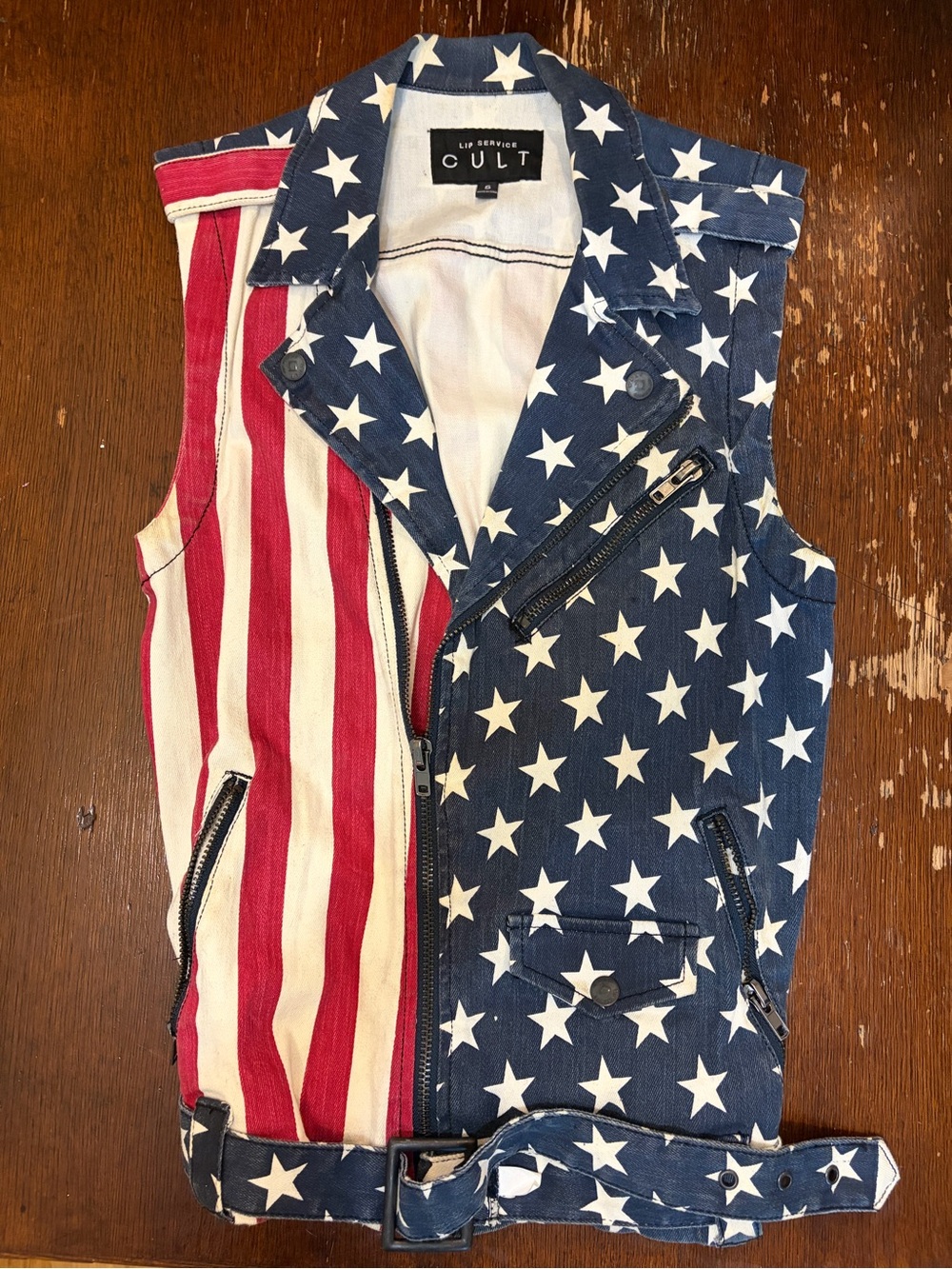 Lip Service Cult LA American Flag Moto Vest Sz S Punk Rock